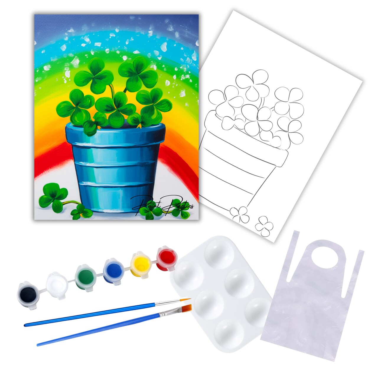 "Four Leaf Clover Rainbow" DIY Canvas Art Kit, Adult Beginner, Acrylic Paint Size 11x14 inch